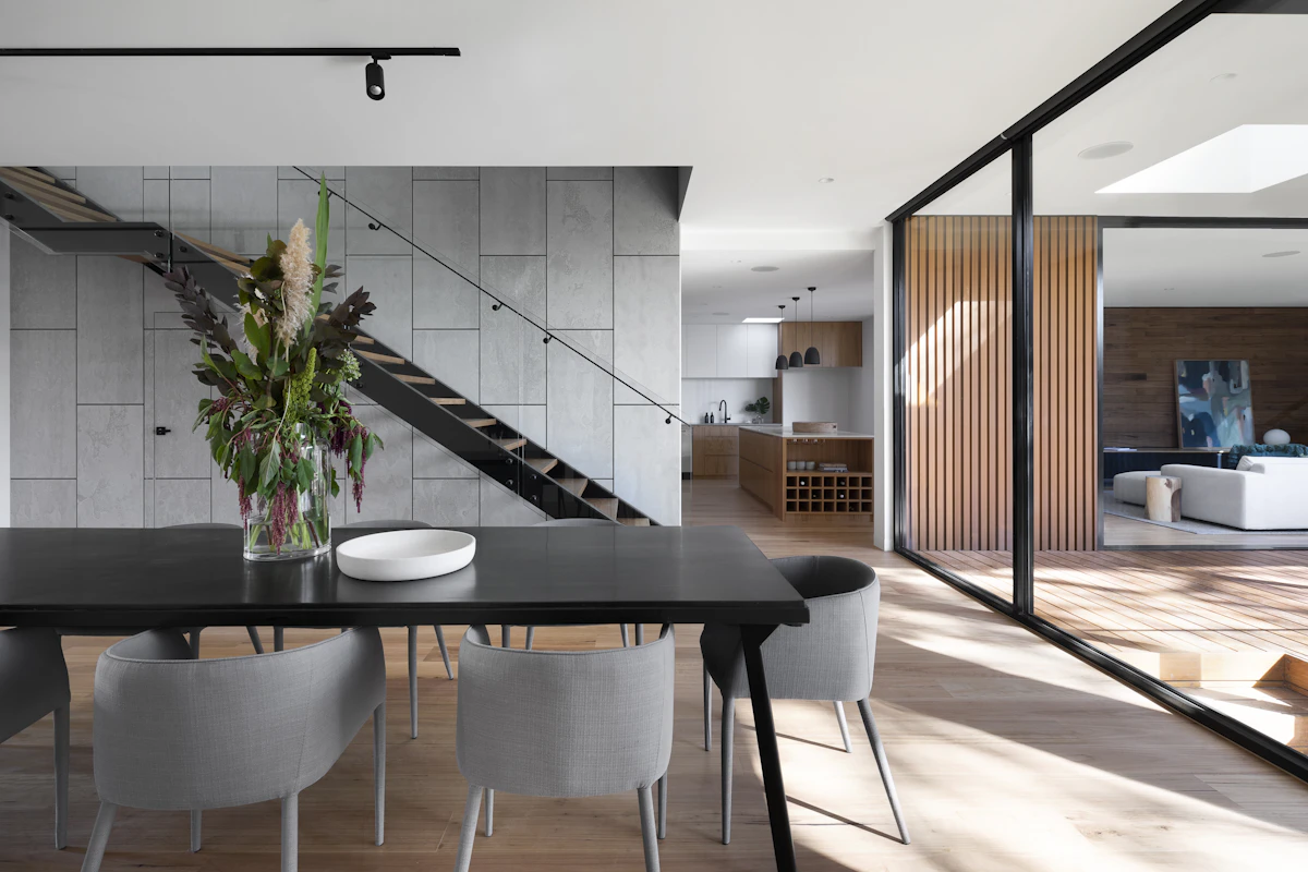 Light-filled residential interior with open living spaces